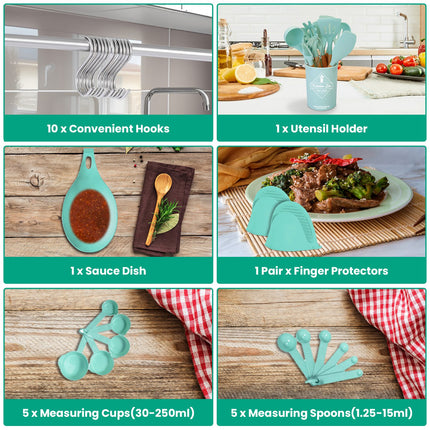 35-Piece Professional Kitchen Utensils Set – Heat-Resistant Silicone Cooking Tools with Holder