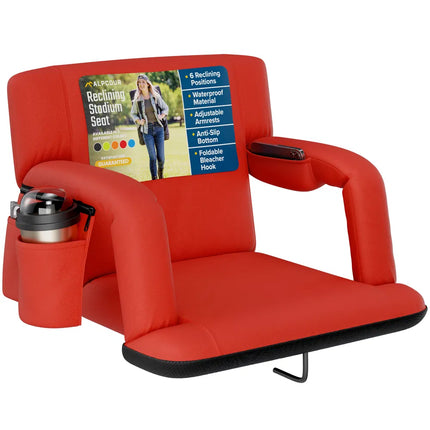 Reclining Stadium Seat with Armrests – Waterproof Foldable Bleacher Chair for Sports Games & Camping