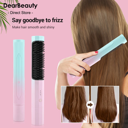 2-in-1 Cordless Hair Straightening Brush – Rechargeable Travel Styler for Frizz-Free Curls & Straight Hair
