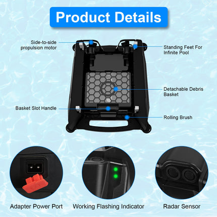 Solar Powered Robotic Pool Skimmer – Automatic Surface Cleaner with App Control – Dual Charging & IPX7 Waterproof – Covers up to 1937 Sq.Ft