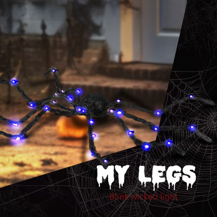 Giant Light-Up Halloween Spider Prop – Oversized Bendable Purple LED Legs for Spooky Yard & Haunted House Decor