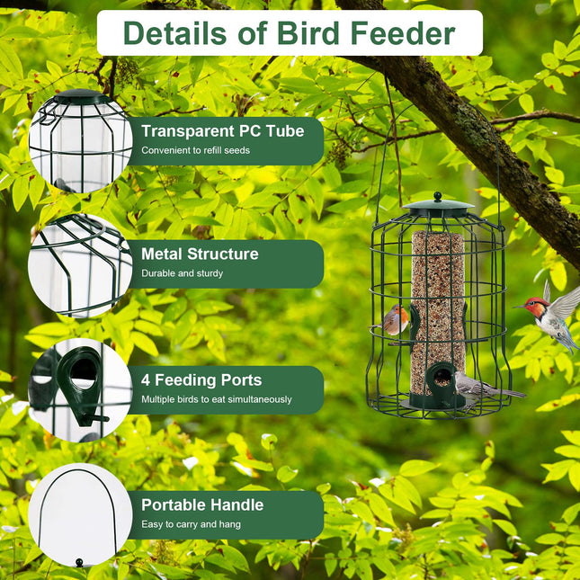 Metal Squirrel-Proof Wild Bird Feeder – 4-Port Chew-Proof Hanging Seed Dispenser – Durable Outdoor Feeder for Small Songbirds