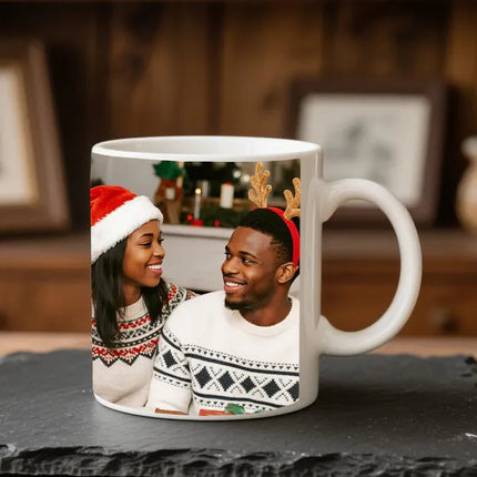 Custom ceramic photo mug with curved handle