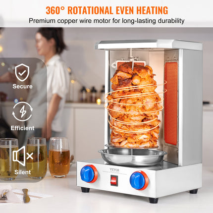Vertical Rotisserie Shawarma Grill Machine – 13lb Capacity Stainless Steel Gyro and Kebab Cooker for Home Kitchens & Parties
