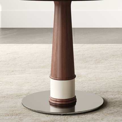 Round Solid Wood Dining Table with Tempered Glass Lazy Susan – Pedestal Base Kitchen Table for Modern Dining Rooms
