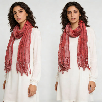 Pink Leopard Print Boho Scarf with Metallic Threads – Soft Viscose Lightweight Wrap for Women's Casual & Evening Outfits