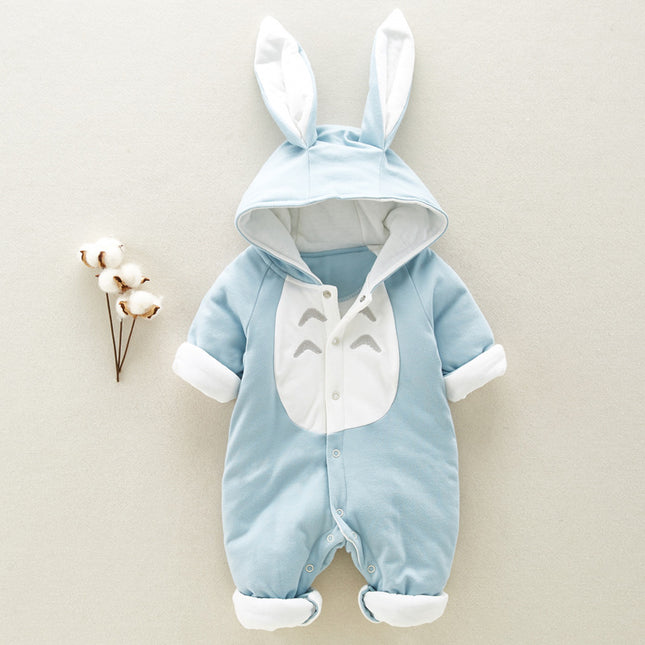 Baby Winter Chinchilla Hooded Romper – Thickened Cotton-Padded Fleece Onesie – Warm Newborn Snowsuit & Climbing Clothes
