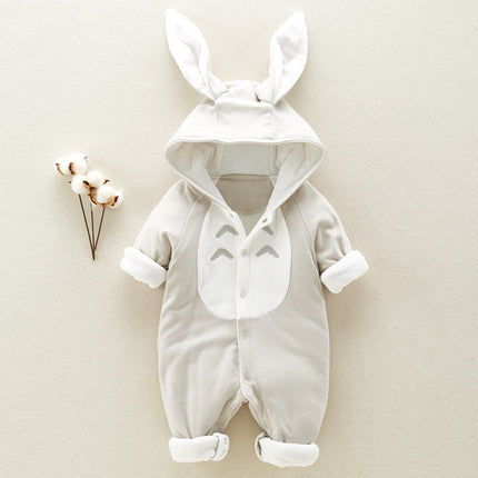 Baby Winter Chinchilla Hooded Romper – Thickened Cotton-Padded Fleece Onesie – Warm Newborn Snowsuit & Climbing Clothes