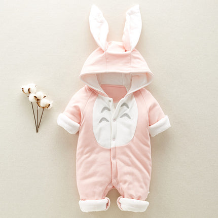 Baby Winter Chinchilla Hooded Romper – Thickened Cotton-Padded Fleece Onesie – Warm Newborn Snowsuit & Climbing Clothes