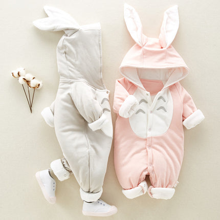 Baby Winter Chinchilla Hooded Romper – Thickened Cotton-Padded Fleece Onesie – Warm Newborn Snowsuit & Climbing Clothes