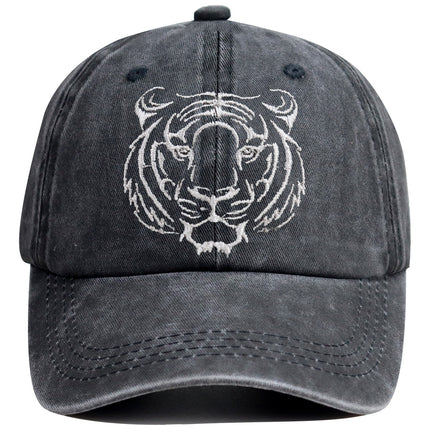 Vintage Washed Cotton Tiger Embroidered Baseball Cap – Adjustable Low-Profile Wildlife Hat for Men & Women