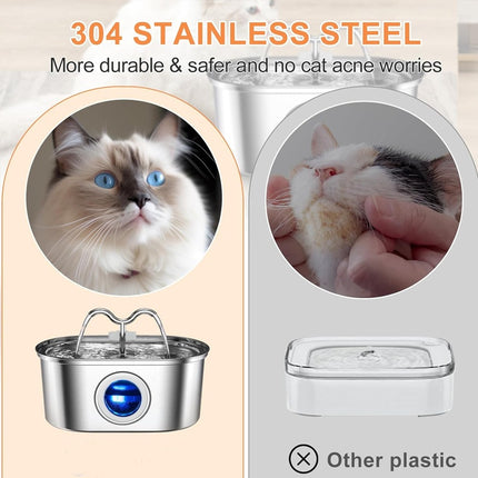 3.2L Stainless Steel Pet Water Fountain – Cowhorn Design Automatic Dispenser – Ultra-Quiet with 4 Replacement Filters for Dogs & Cats