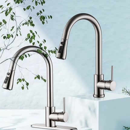 Luxury Brushed Copper Kitchen Faucet – Pull-Out Dual Mode Sprayer – Elegant Hot & Cold Sink Tap with 360° Swivel