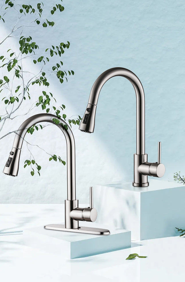 Luxury Brushed Copper Kitchen Faucet – Pull-Out Dual Mode Sprayer – Elegant Hot & Cold Sink Tap with 360° Swivel