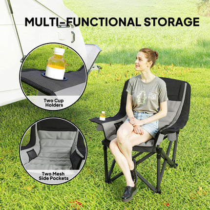 Upgraded Heavy-Duty Camping Chair – Extra Wide Folding Seat for Adults – With Insulated Cup Holder, Side Pockets & Carry Bag
