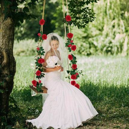 2-Pack Artificial Rose Vine Garland – 16ft Silk Rose & Ivy Leaf Hanging Flowers – Romantic Decor for Weddings, Garden, Home & Anniversaries