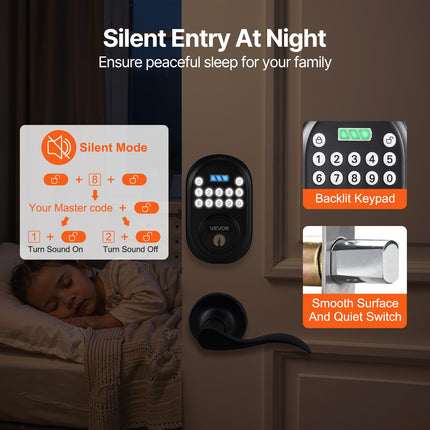 Keyless Entry Smart Door Lock with Handle – Electronic Digital Keypad & Biometric Fingerprint Access – Modern Privacy Lock for Home, Office & Bedroom