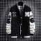 Men's Letter and Number Print Baseball Jacket with Button Front - M / Black