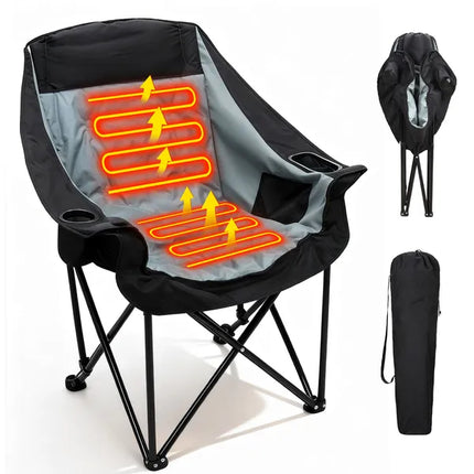 Oversized Heated Moon Chair – 3-Level Temperature Control – Folding Padded Saucer Chair for Camping, Patio & Outdoor Lounging