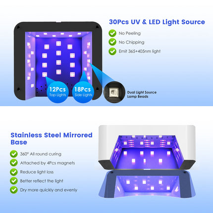 120W Cordless UV LED Nail Lamp – Rechargeable Gel Nail Dryer with 30 LED Beads – Professional Nail Curing Light for Salon & Home