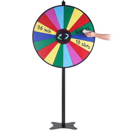 36-Inch Spinning Prize Wheel – 18 Slots Adjustable Floor Standing Win Fortune Wheel – Dry Erase Surface for Parties & Trade Shows
