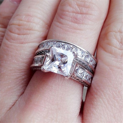 His and Hers Matching Couple Rings Set – Princess Cut CZ Engagement & Wedding Bands – Silver Color Anniversary Promise Rings for Couples