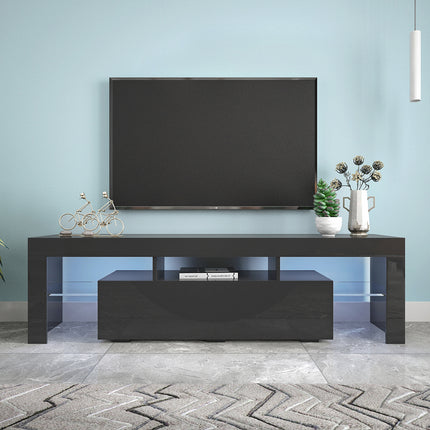Modern Black TV Stand with 20-Color LED Lights – High Gloss Entertainment Center with Remote Control – Sleek Media Console for TVs up to 65"