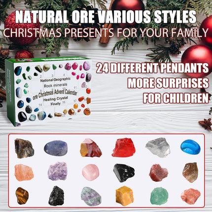 Christmas Advent Calendar 2026 – 24 Days of Healing Crystals & Ores – Surprise Blind Box for Kids & Science Enthusiasts – Daily Countdown Gemstone Gift Set