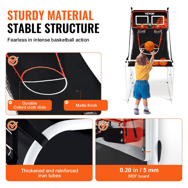 Foldable Dual Shot Basketball Arcade Game – 2-Player Indoor Basketball Hoop Set with LCD Electronic Scoreboard & 8 Game Modes – Includes 4 Balls