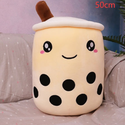 Cute Fruit Boba Tea Plush Pillow – Soft Strawberry Milk Tea Stuffed Toy – Kawaii Bubble Tea Cup Cushion for Kids & Teens (Pink/Brown)