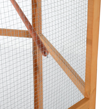 69" Wooden Hexagonal Outdoor Aviary – Deluxe Flight Bird Cage with Weather-Resistant Covered Roof – Large Outdoor Bird House in Classic Brown