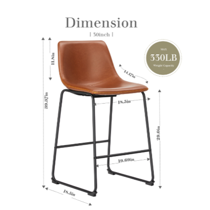 Mid-Century Modern Faux Leather Bar Stools Set of 2 – Padded Bucket Seats & Sturdy Sled Legs – Counter & Bar Height Kitchen Island & Home Bar Seating
