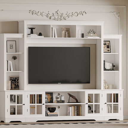 100" Modern Wall Unit TV Stand with Bookshelves – Media Entertainment Center for TVs up to 65" – Entertainment Center with Glass Doors & Open Shelving