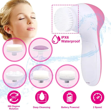 5-in-1 Spin Facial Brush Kit – Deep Pore Cleansing, Exfoliation & Massage System
