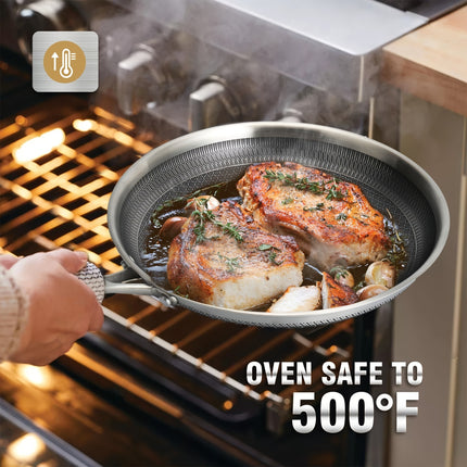 Hybrid Honeycomb Stainless Steel Frying Pan – Non-Stick & Scratch-Resistant Skillet – Laser Etched