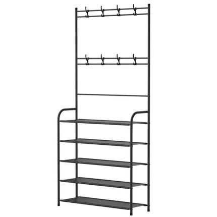 All-in-One Entryway Coat Rack & Shoe Bench – Industrial Hall Tree with Hat Hooks & 3-Tier Storage Shelves – Freestanding Garment Organizer