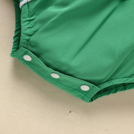 Baby Boy St. Patrick's Day Polo Romper – Green Lapel Short Sleeve Clover Print Playsuit – Lucky Charm Button-Down Bodysuit
