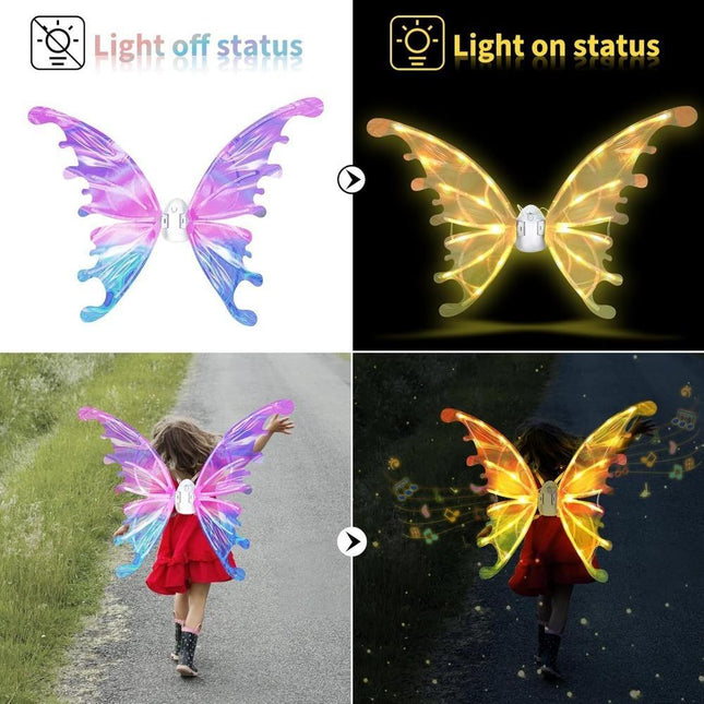 Dream Wings Electric Fairy Wings for Girls – Moving Butterfly Wings with LED Lights & Gradient Ribbons – Magical Glow Wings for Costume Parties & Play