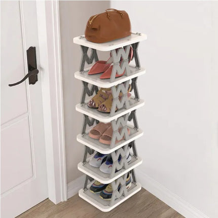 6-Tier Foldable Shoe Rack – No-Assembly Vertical Shoe Organizer – Narrow Space-Saving Shoe Shelf for Entryway & Closet