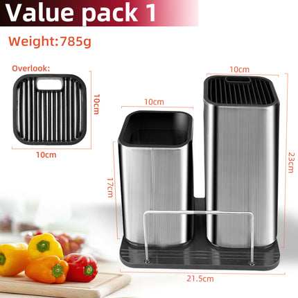 3-in-1 Compact Kitchen Rack – Countertop Knife Block & Chopping Board Stand