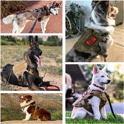 Tactical Camouflage Dog Harness and Leash Set – Heavy Duty No-Pull Pet Vest – Reflective Nylon Training Harness for Medium & Large Dogs