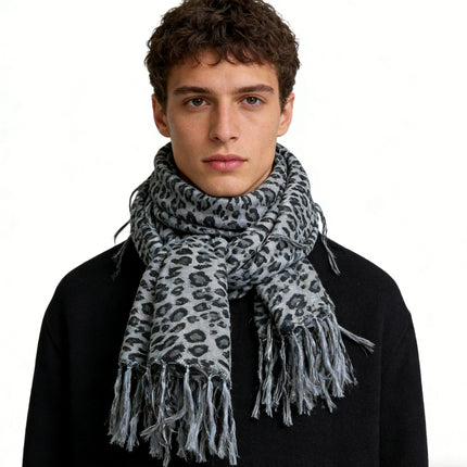 Grey Leopard Print Square Scarf – Lightweight Viscose Head Wrap and Shawl for Evening Wear & Daily Style