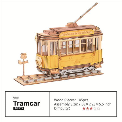 Robotime ROKR 3D Wooden Puzzle Tram Car – Laser-Cut DIY Model Kit for Adults & Teens – TG505 Vintage Streetcar Building Set