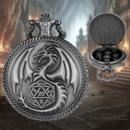 DND Pocket Watch Dice Set – 7Pcs Mini Polyhedral Metal Dice with Vintage Case – RPG Gaming Accessory & Unique Gift for Dungeons and Dragons Players