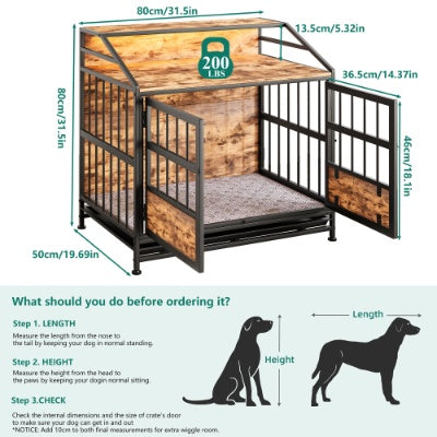 Luxury Furniture-Style Dog Crate with Storage Shelves – Large Wooden Pet Kennel with Double Doors – Decorative Dog House & Console Table (Rustic Brown)