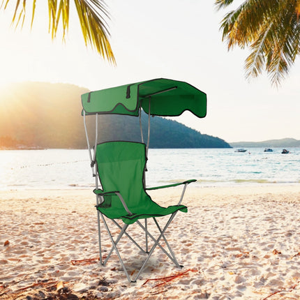 Heavy-Duty Hunter Green Camping Chair with Adjustable Canopy – 330lbs Capacity – Sunshade & Rain Shelter for Hunting, Fishing & Camping