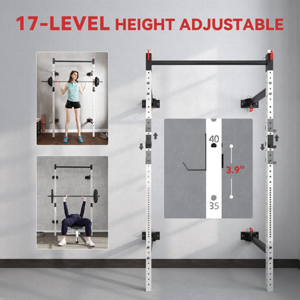 Wall-Mounted Folding Squat Rack with Pull-Up Bar – Heavy-Duty Space-Saving Power Rack for Home Gym & CrossFit