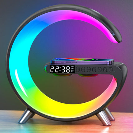 5-in-1 Smart G-Shaped LED Lamp – Bluetooth Speaker & 15W Fast Wireless Charger – RGB Atmosphere Night Light with APP Control