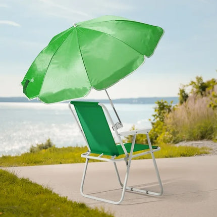 Portable Folding Camping Chair with 360° Adjustable Umbrella – 265lbs Capacity – Forest Green Sunshade Chair for Fishing, Beach & Picnic
