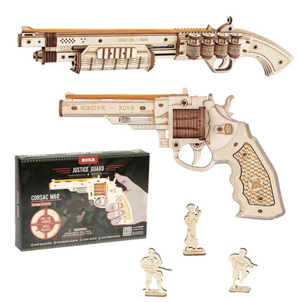 Robotime DIY Mechanical Gun Model Building Kit – Functional 3D Wooden Puzzle – Creative Birthday Gift for Boys, Teens & Hobbyists